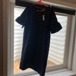 LOFT Striped Ruffle Bell Cuff Shift Mini Dress